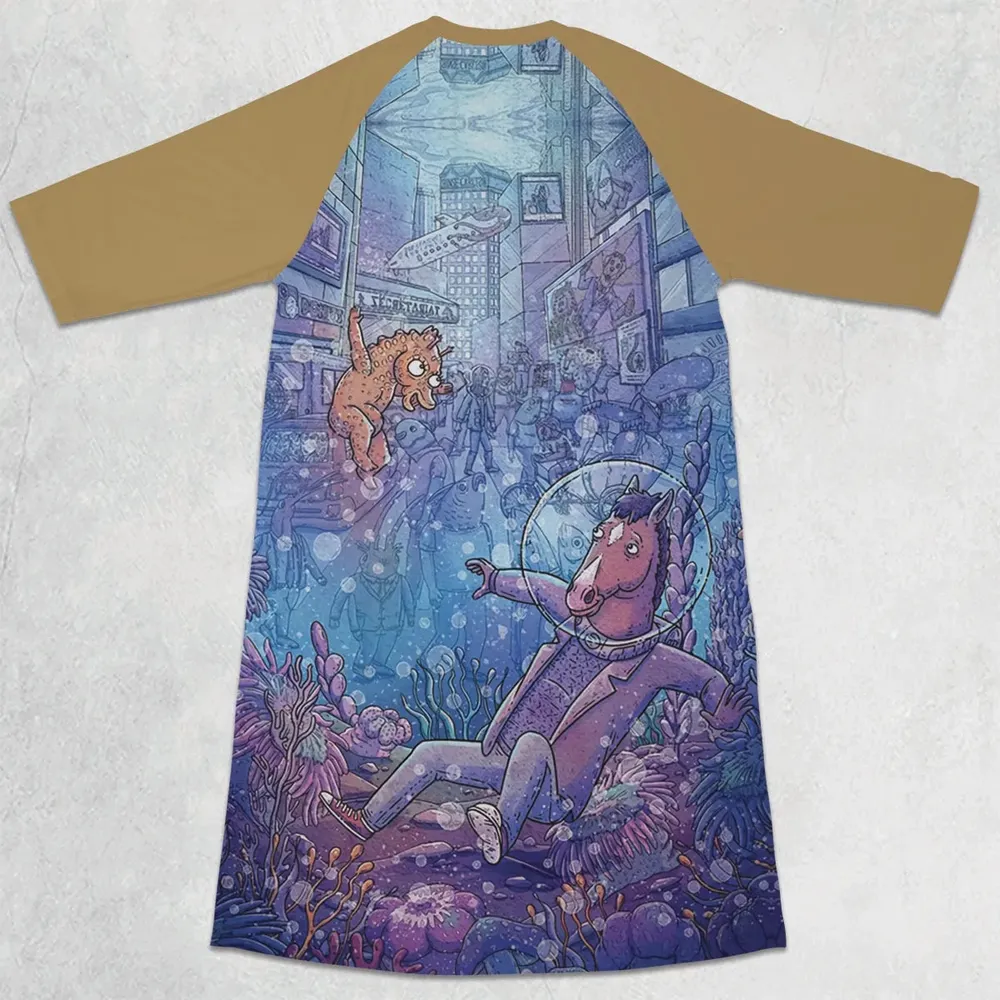 Bojack Horseman 3/4 Sleeve Raglan Dress - 2