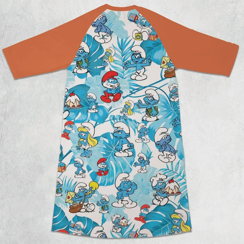 The Smurfs Pattern 3/4 Sleeve Raglan Dress - 2