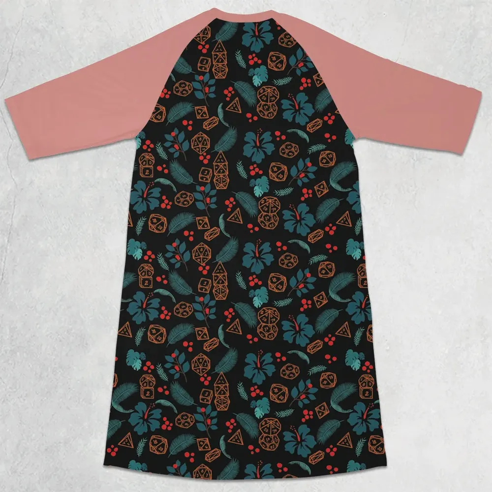 Floral Dice DnD 3/4 Sleeve Raglan Dress - 2
