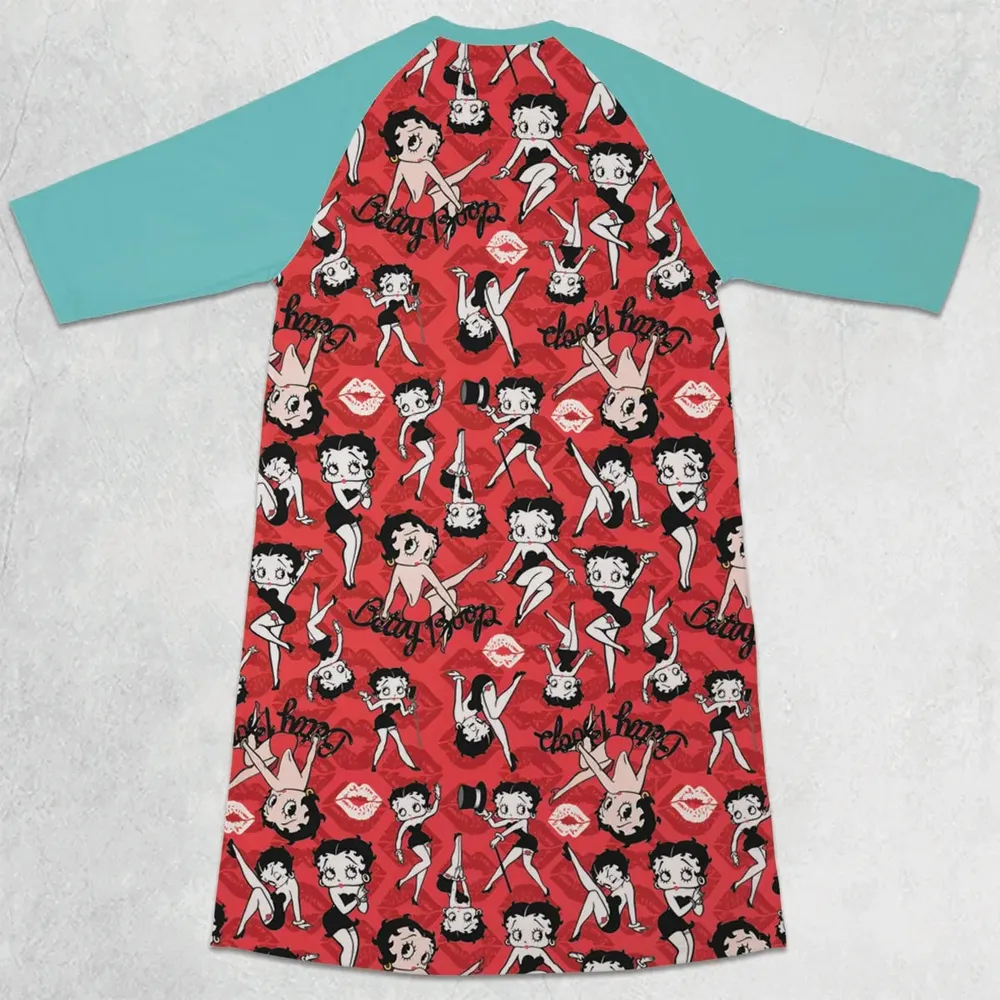 Betty Boop Singer Cartoon Sexy 3/4 Sleeve Raglan Dress - 2