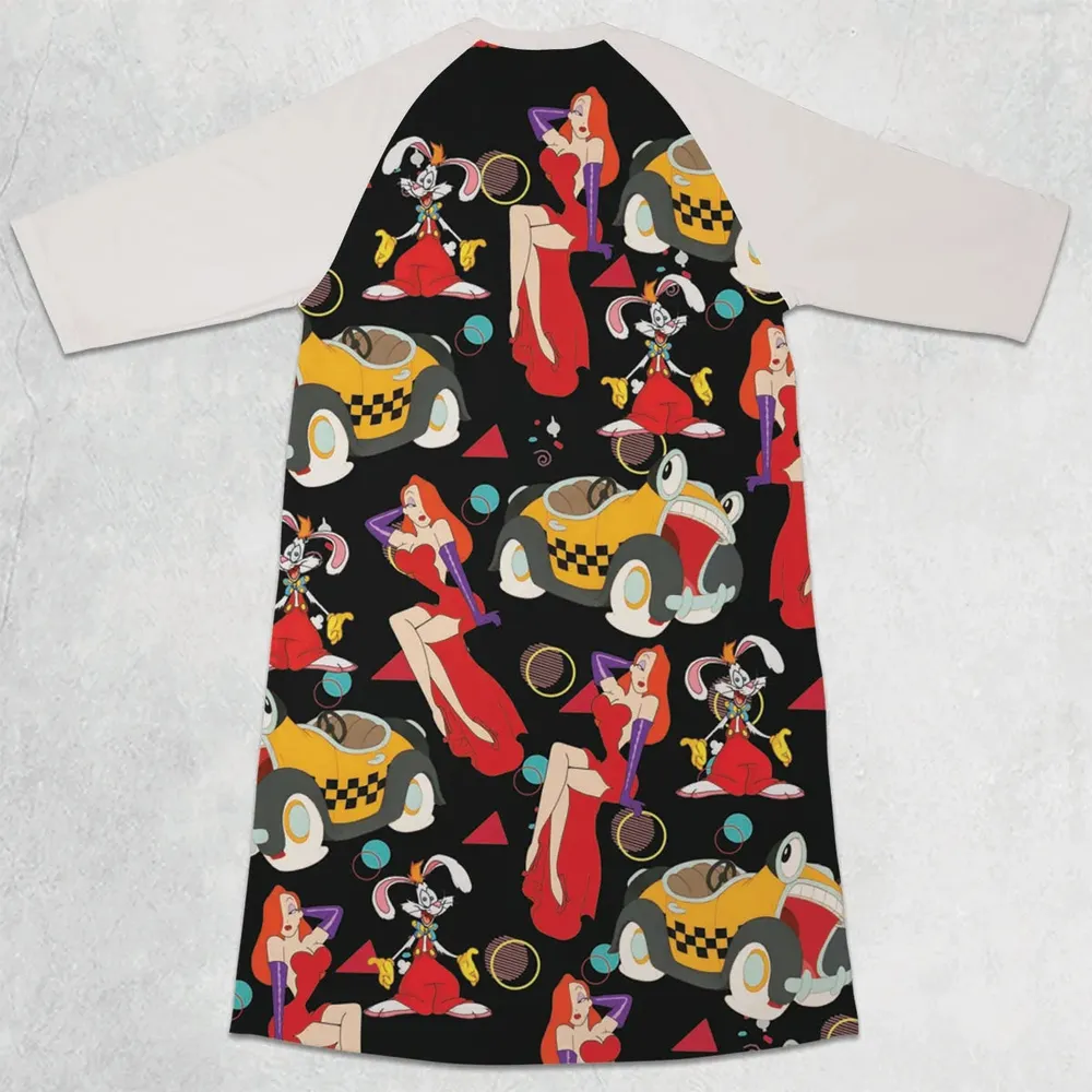 Retro 90s Jessica Rabbit Roger Rabbit 3/4 Sleeve Raglan Dress - 2