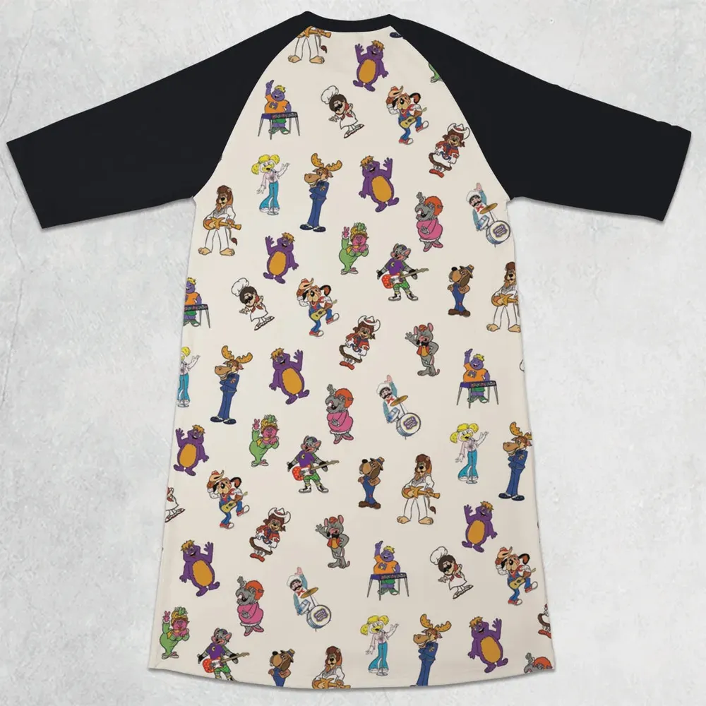 80s Pizza Time Theater Chuck E Cheese 3/4 Sleeve Raglan Dress - 2