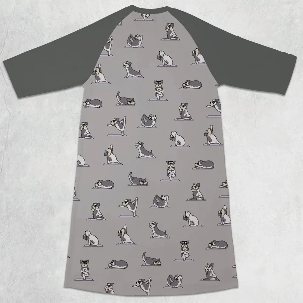Miniature Schnauzer Yoga Pattern 3/4 Sleeve Raglan Dress - 2