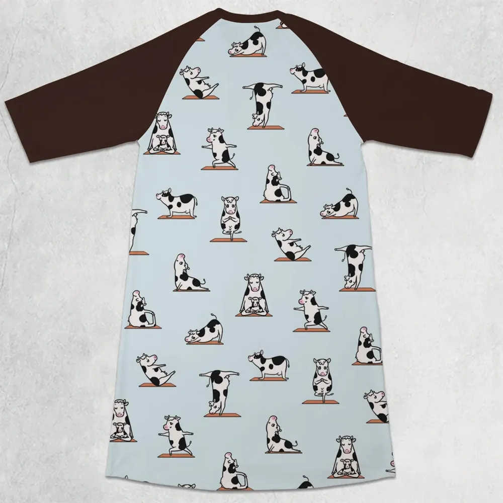 Moo Yoga Pattern 3/4 Sleeve Raglan Dress - 2