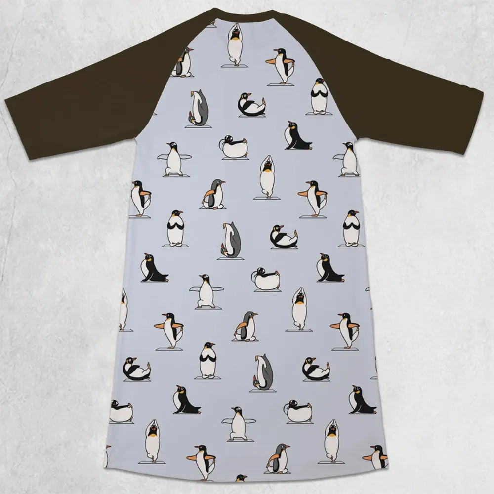 Penguin Yoga Pattern 3/4 Sleeve Raglan Dress - 2