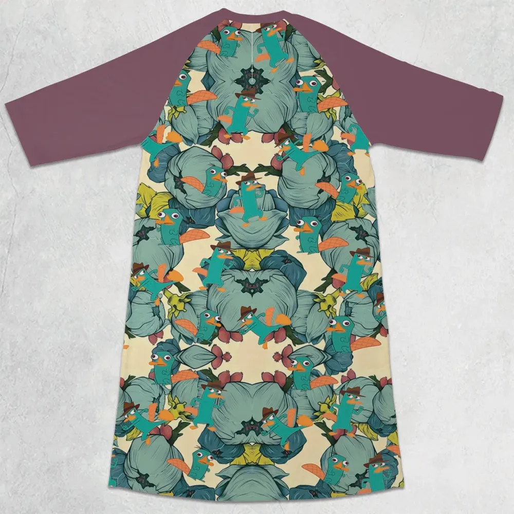 Perry The Platypus Phineas and Ferb 3/4 Sleeve Raglan Dress - 2