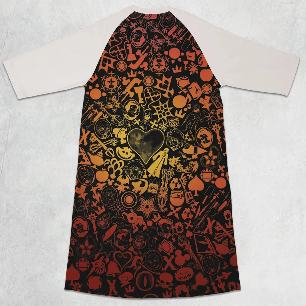 Red Key Heart Kingdom Hearts 3/4 Sleeve Raglan Dress - 2
