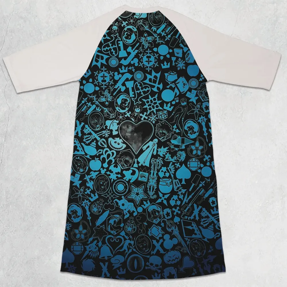 Blue Key Heart Kingdom Hearts 3/4 Sleeve Raglan Dress - 2