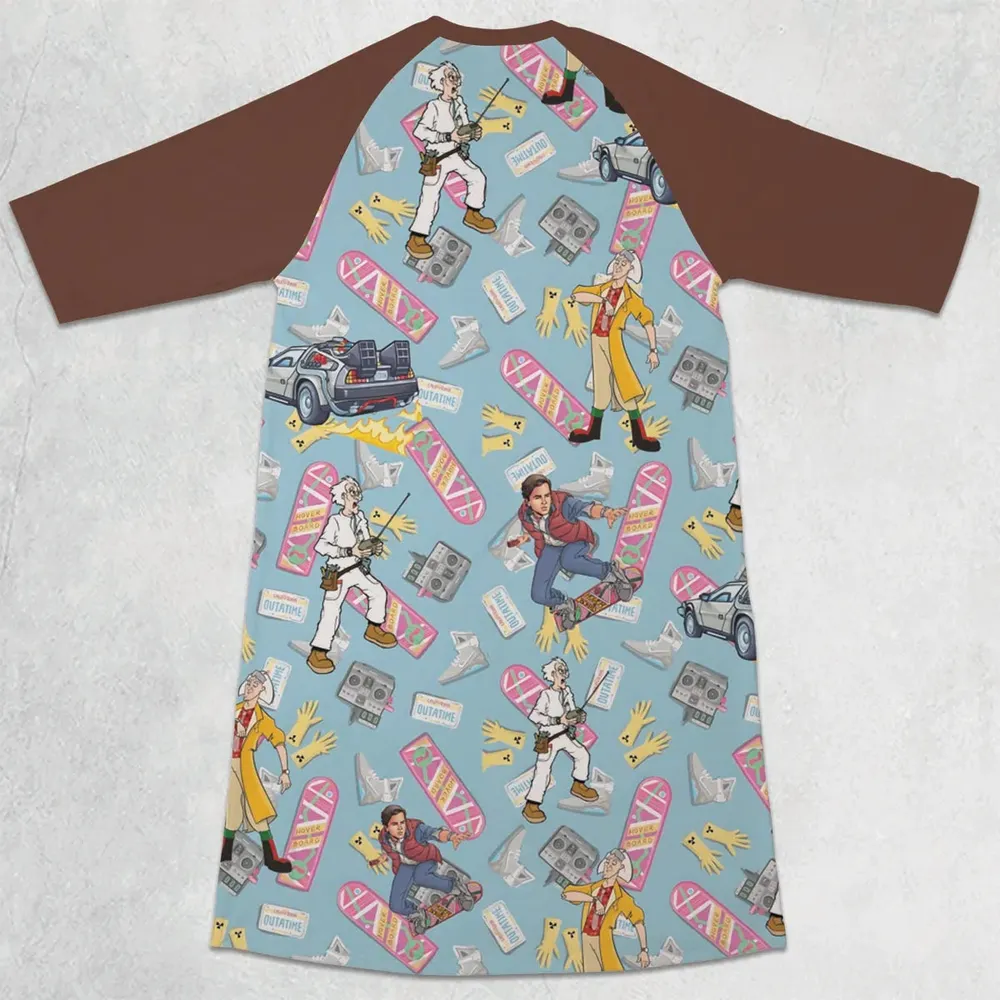 Marty McFly Dr. Emmett Brown Back To The Future 3/4 Sleeve Raglan Dress - 2