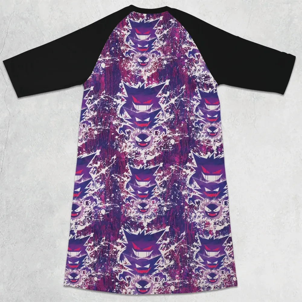 Ghostly Evolution Ghastly Haunter Gengar Pokemon Hawaiian 3/4 Sleeve Raglan Dress - 2