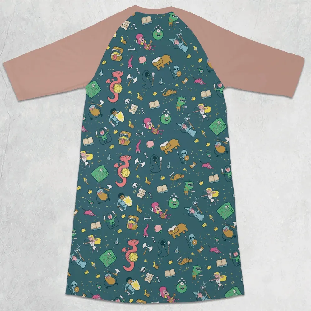 Cute Doodle Dungeons 3/4 Sleeve Raglan Dress - 2