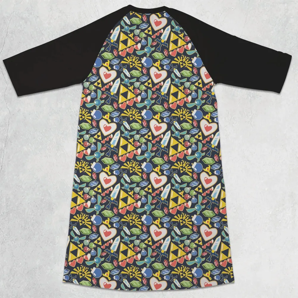 Zelda Theme Items 3/4 Sleeve Raglan Dress - 2