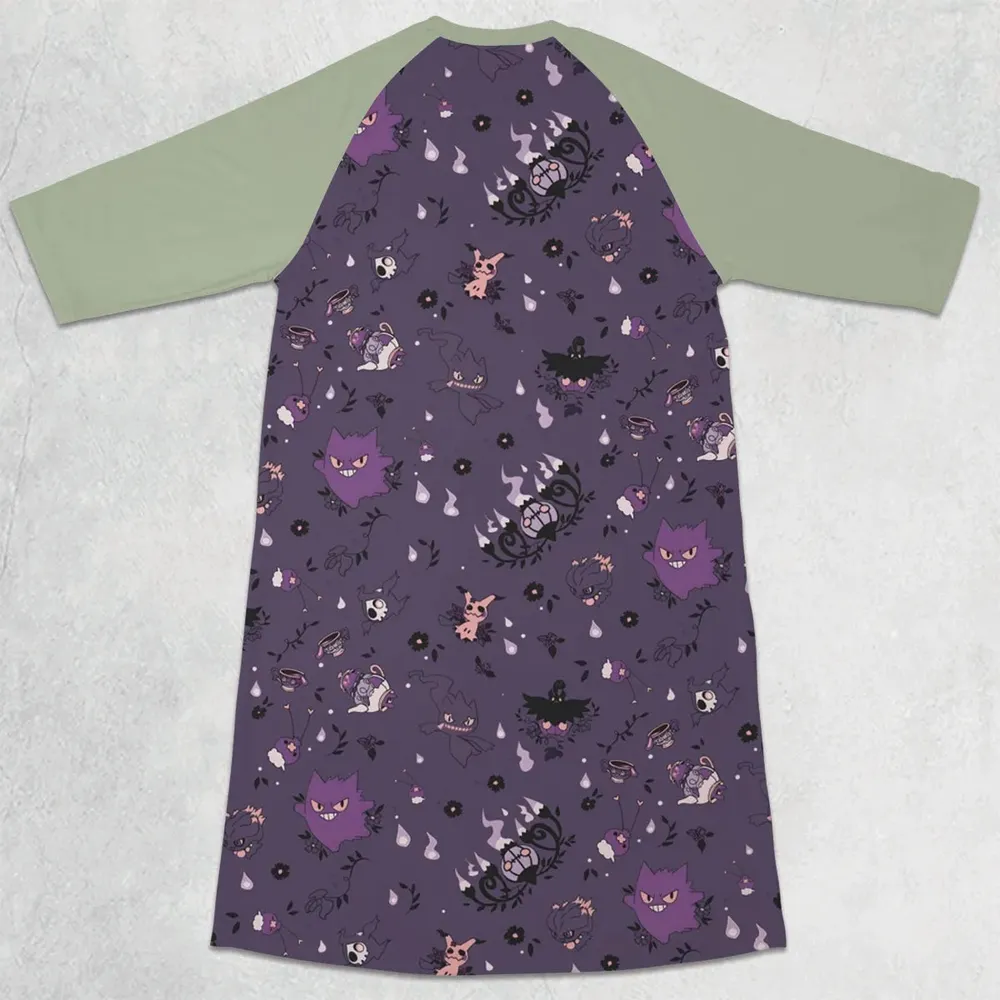 Pokemon Ghost-typen Gengar Banette Litwick Mismagius 3/4 Sleeve Raglan Dress - 2