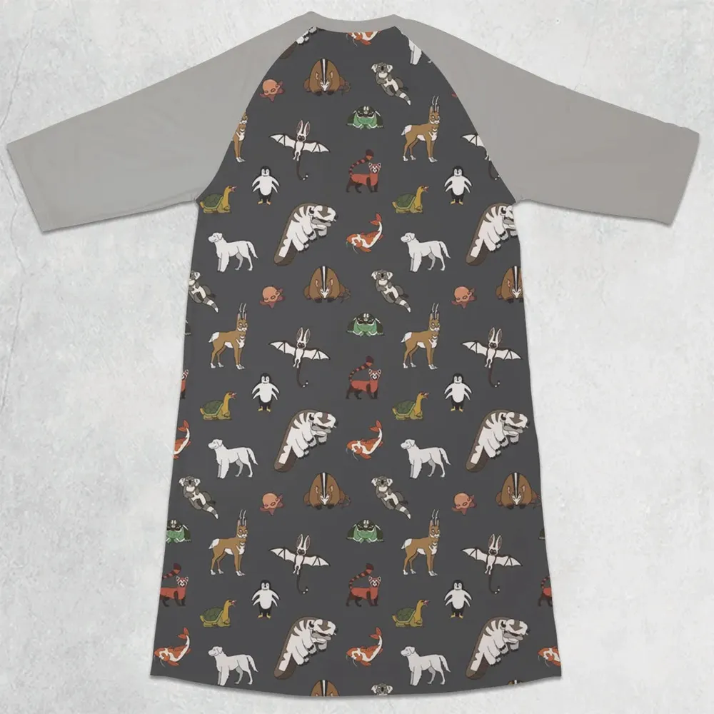 Menagerie Appa Sky Bison Momo Naga Pabu Avartar The Last Airbender 3/4 Sleeve Raglan Dress - 2
