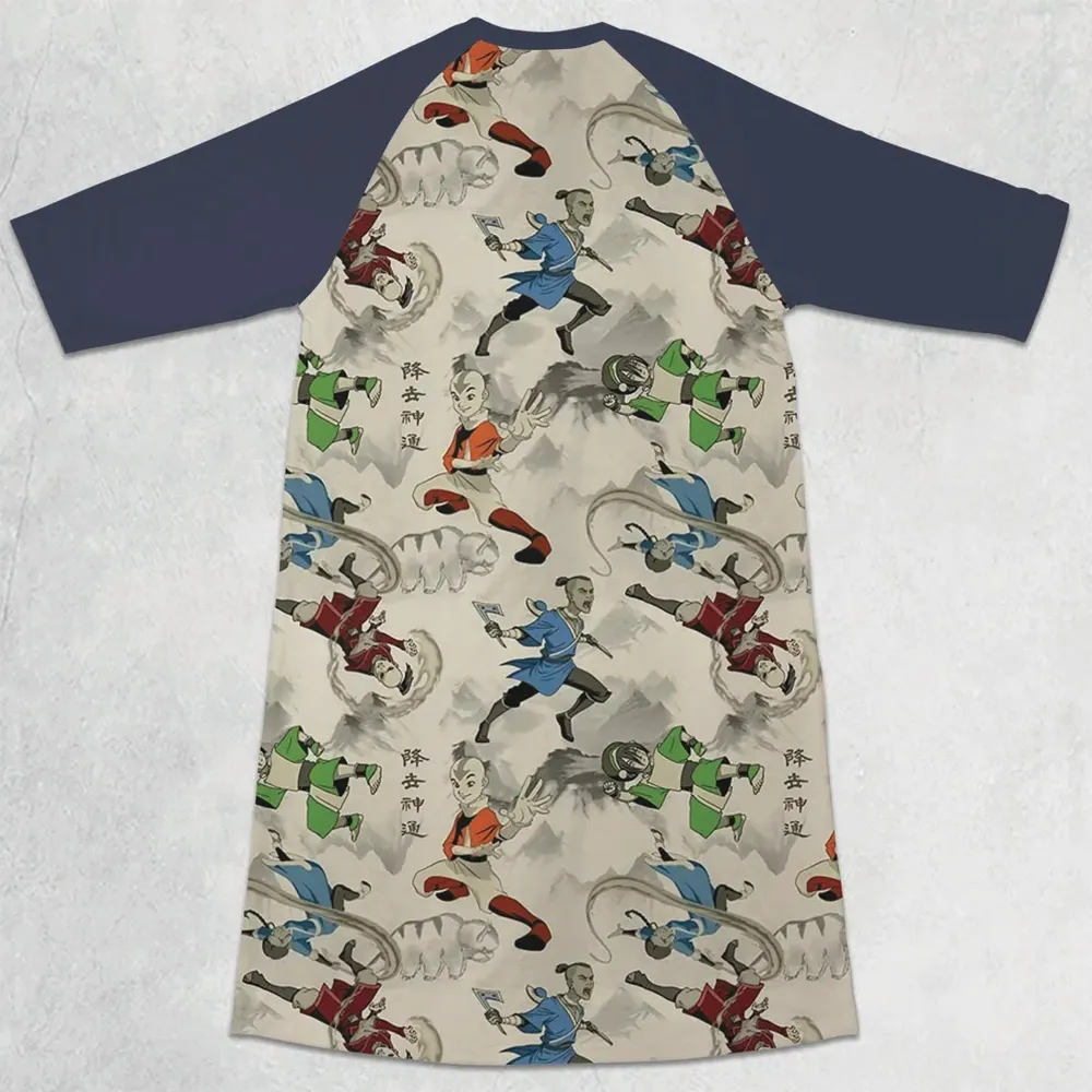 Aang Katara Toph Beifong Sokka Avatar The Last Airbender 3/4 Sleeve Raglan Dress - 2