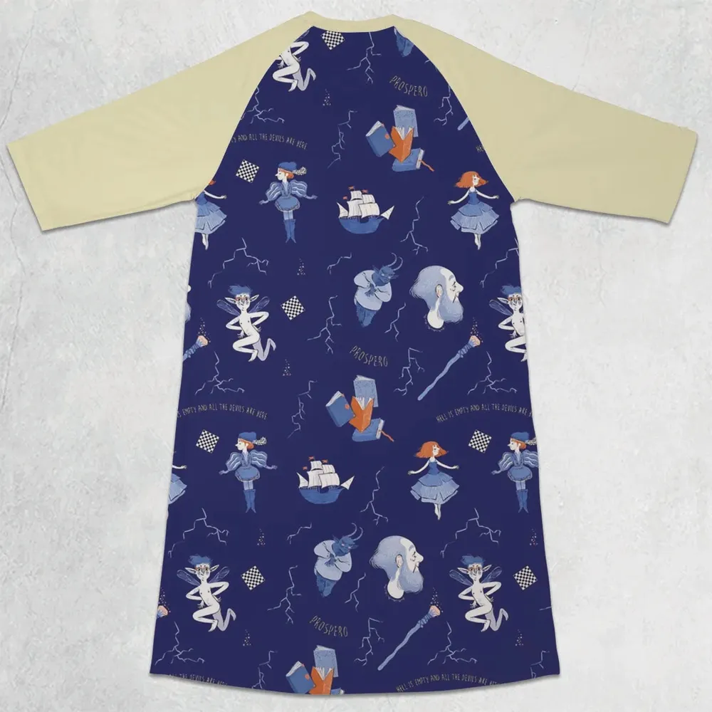 The Tempest Pattern Shakespeare 3/4 Sleeve Raglan Dress - 2
