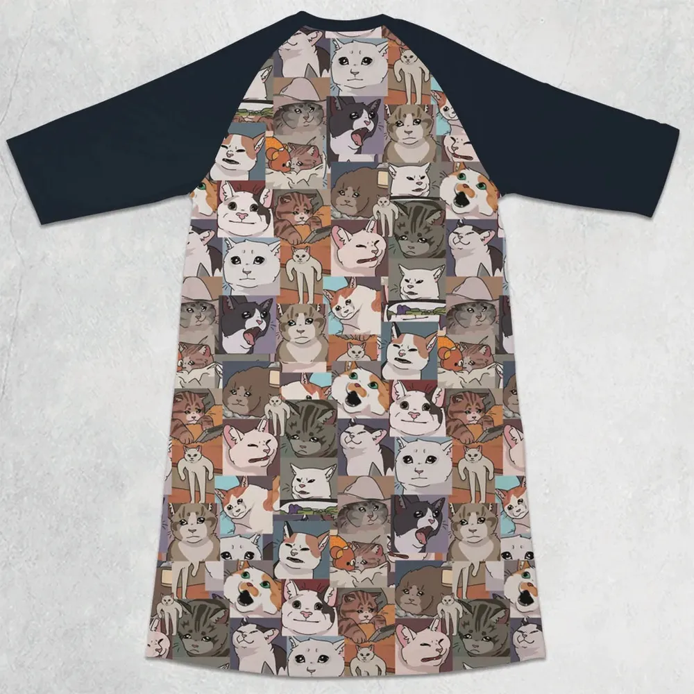 Funny Cat Internet Meme 3/4 Sleeve Raglan Dress - 2