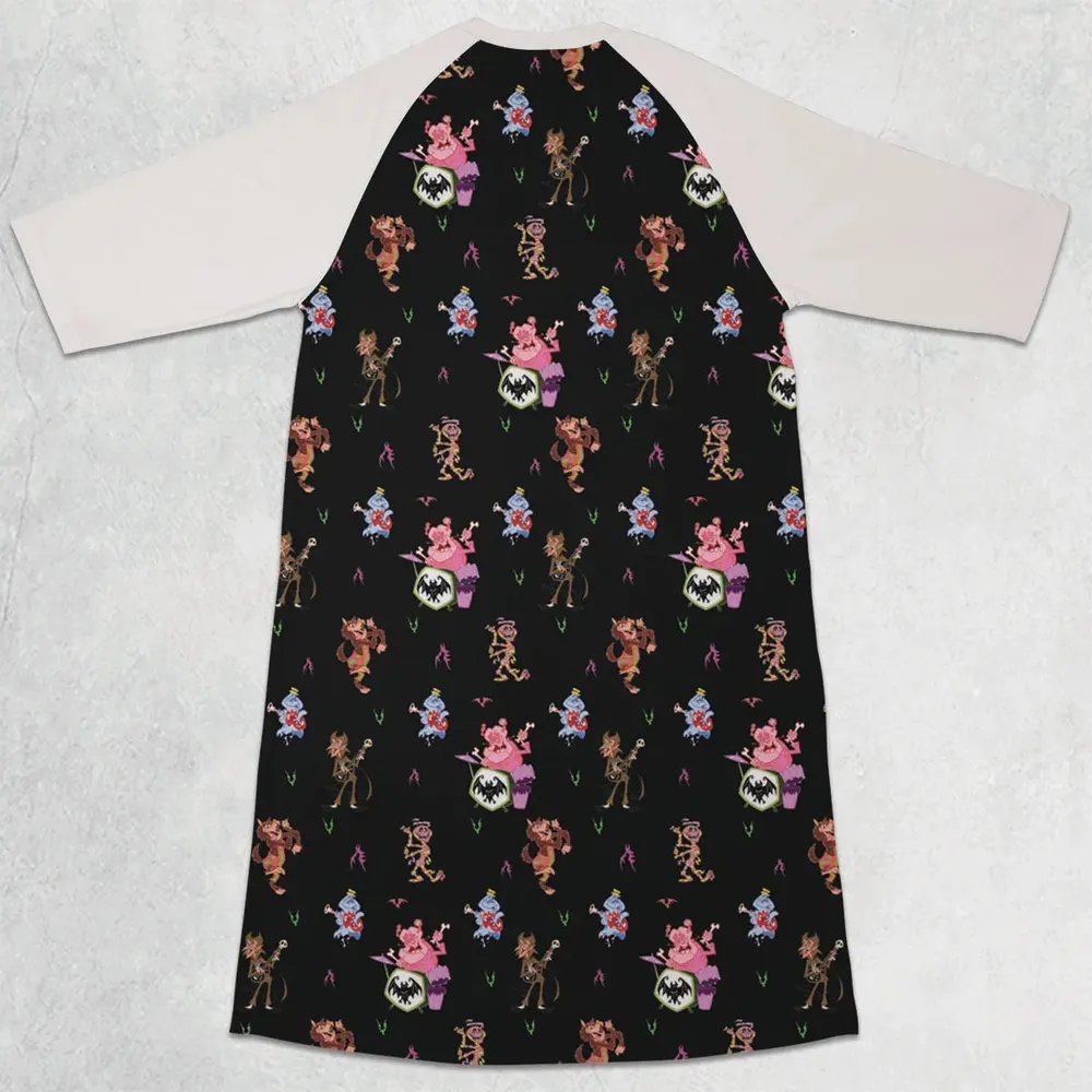 Monsters Cereal Pattern 3/4 Sleeve Raglan Dress - 2