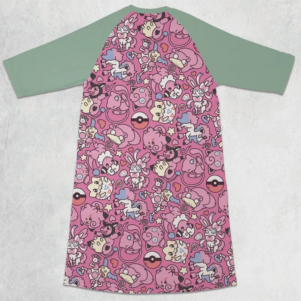 Fairy Pokemon Pattern 3/4 Sleeve Raglan Dress - 2