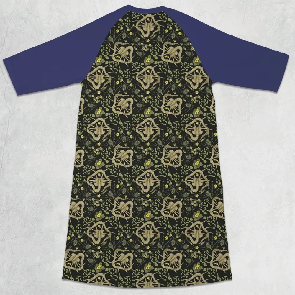 Facehugger Flower Pattern Alien 3/4 Sleeve Raglan Dress - 2