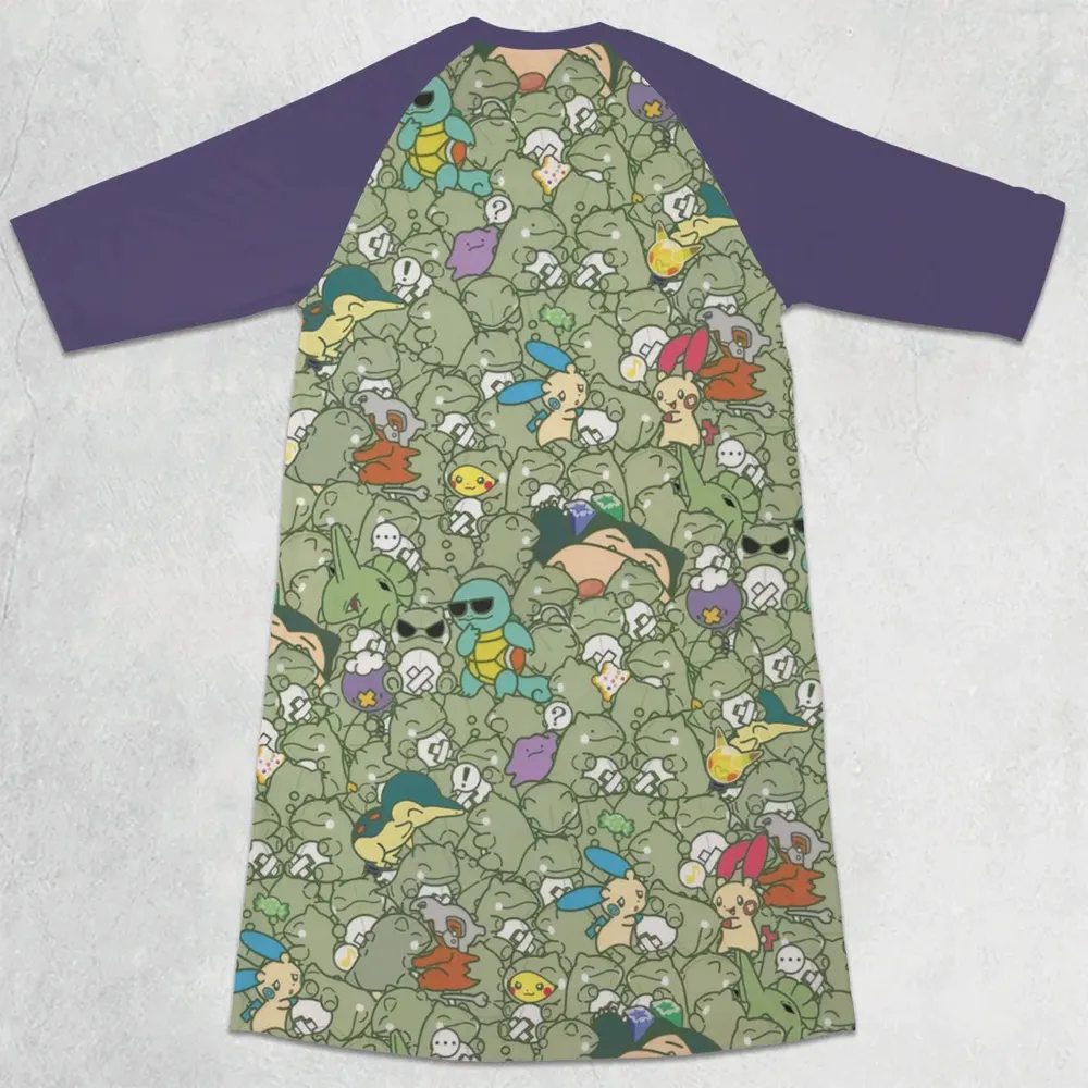 Epic Pokemon Pattern 3/4 Sleeve Raglan Dress - 2