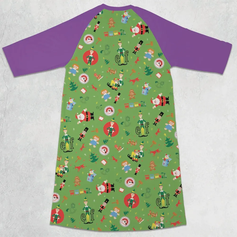 ELF Christmas Pattern 3/4 Sleeve Raglan Dress - 2