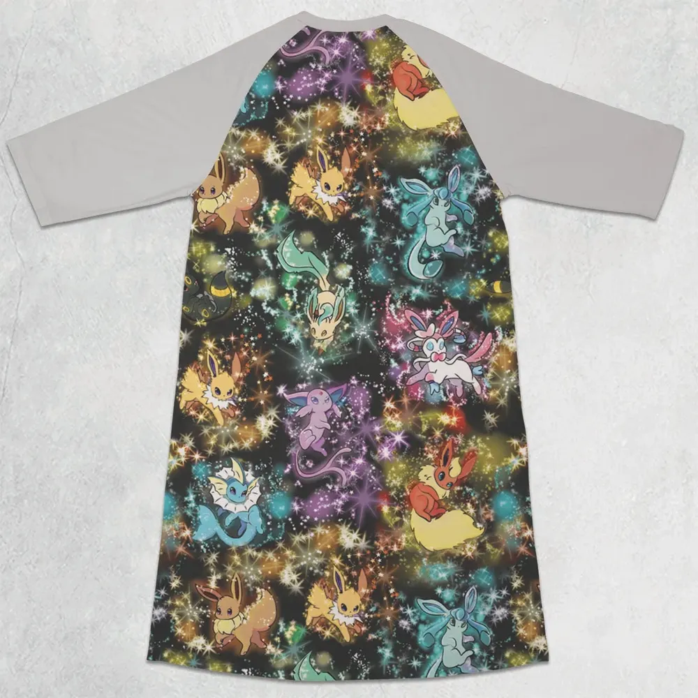 Eevee Evolution in the Galaxy 3/4 Sleeve Raglan Dress - 2