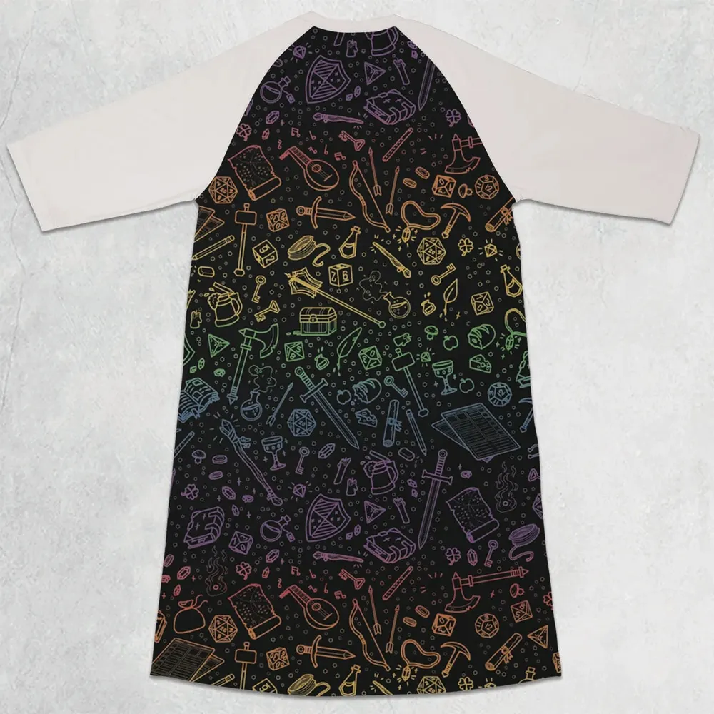 DnD Tabletop RPG Pattern 3/4 Sleeve Raglan Dress - 2