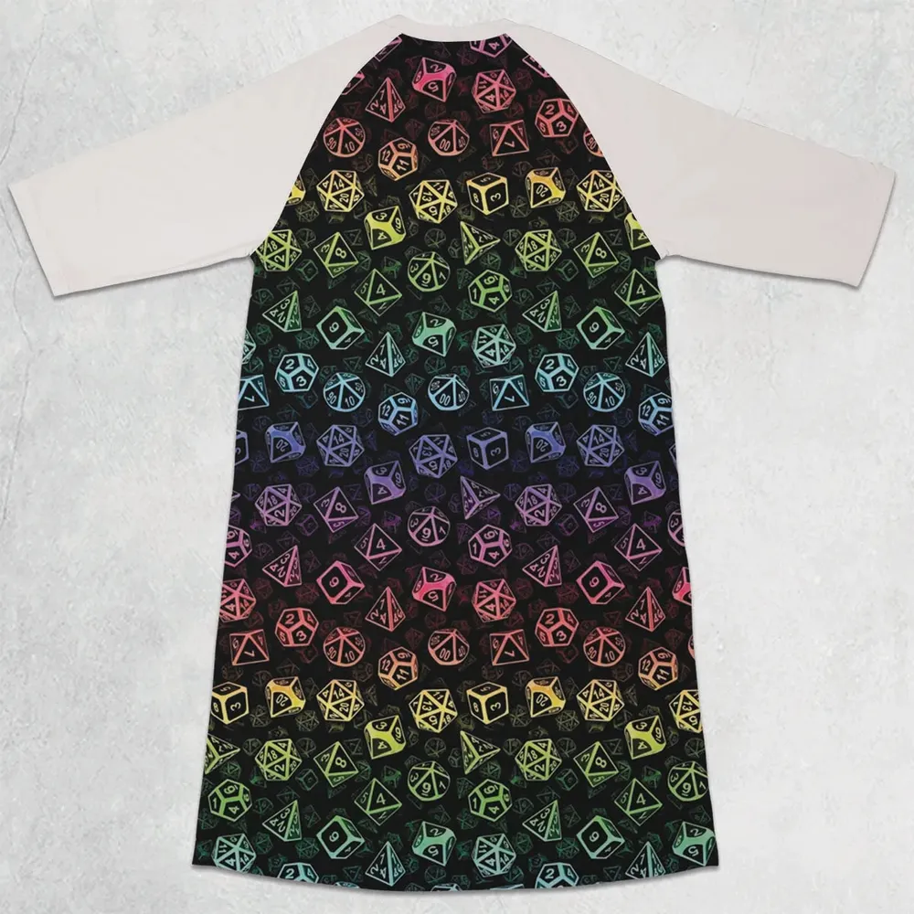 DnD Rainbow Dice Set Pattern 3/4 Sleeve Raglan Dress - 2