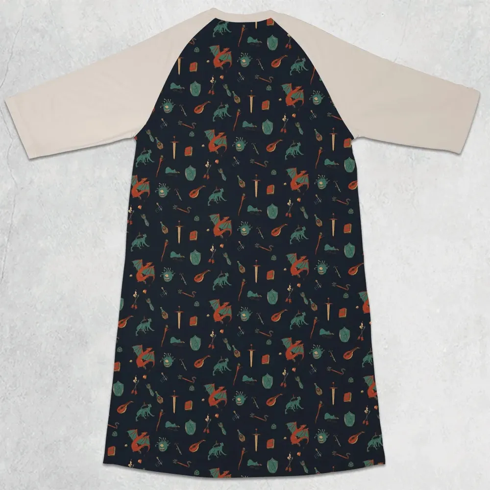DnD Items and Monsters Pattern 3/4 Sleeve Raglan Dress - 2