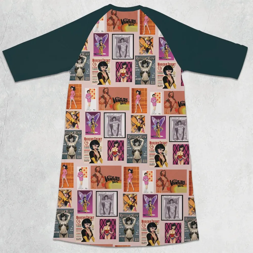 Dr. Mrs. The Monarch The Venture Bros. Magazine Poses 3/4 Sleeve Raglan Dress - 2