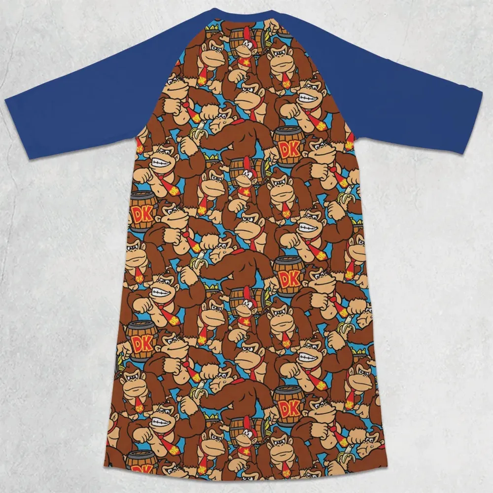 Donkey Kong Pattern 3/4 Sleeve Raglan Dress - 2