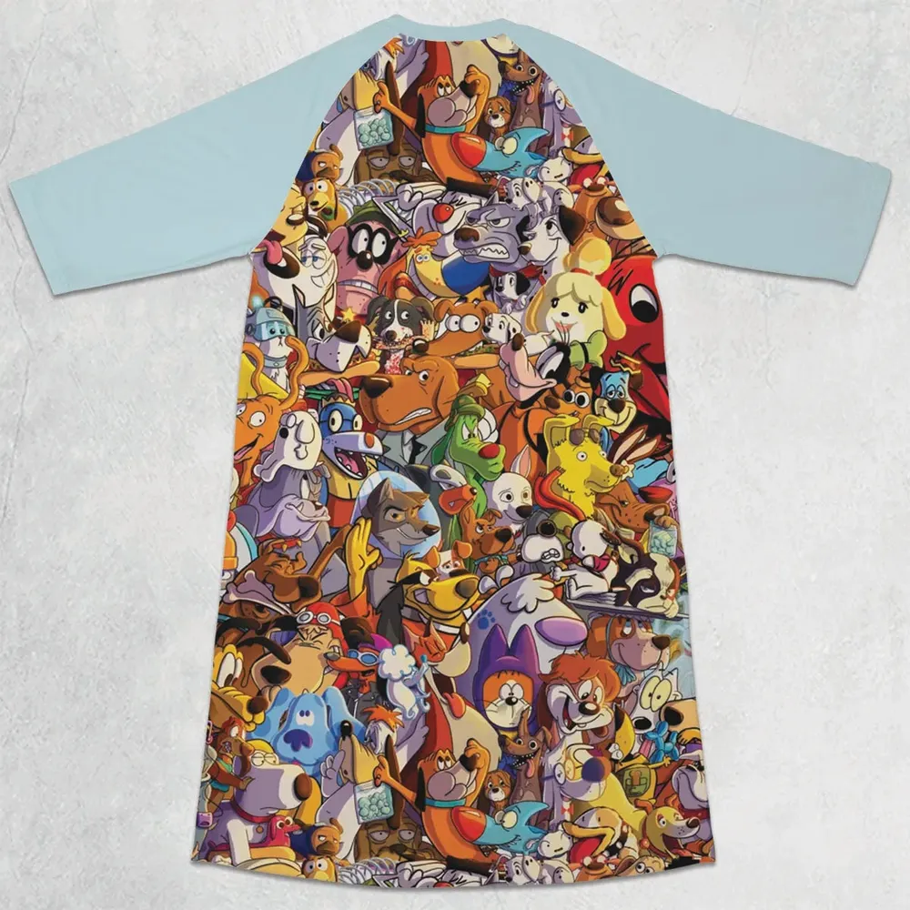 Dogs From Famous Cartoons 3/4 Sleeve Raglan Dress - 2