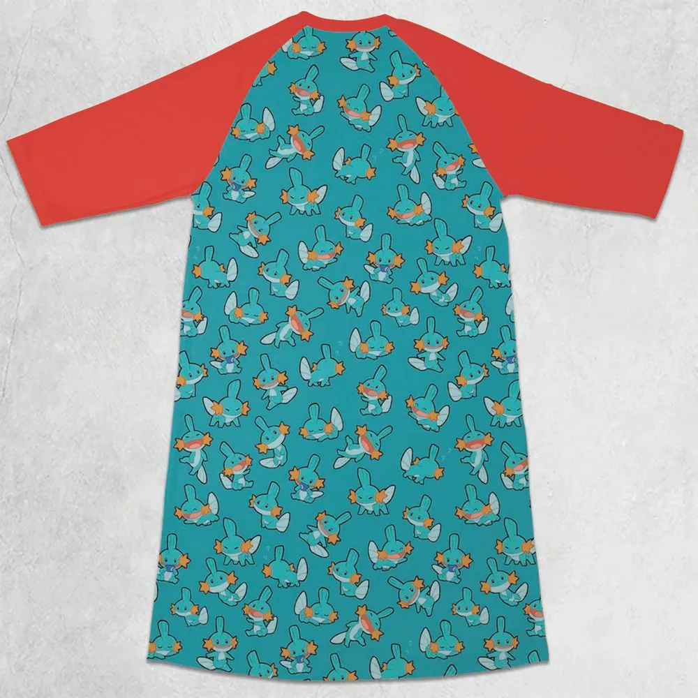 Cute Mudkips Pokemon 3/4 Sleeve Raglan Dress - 2