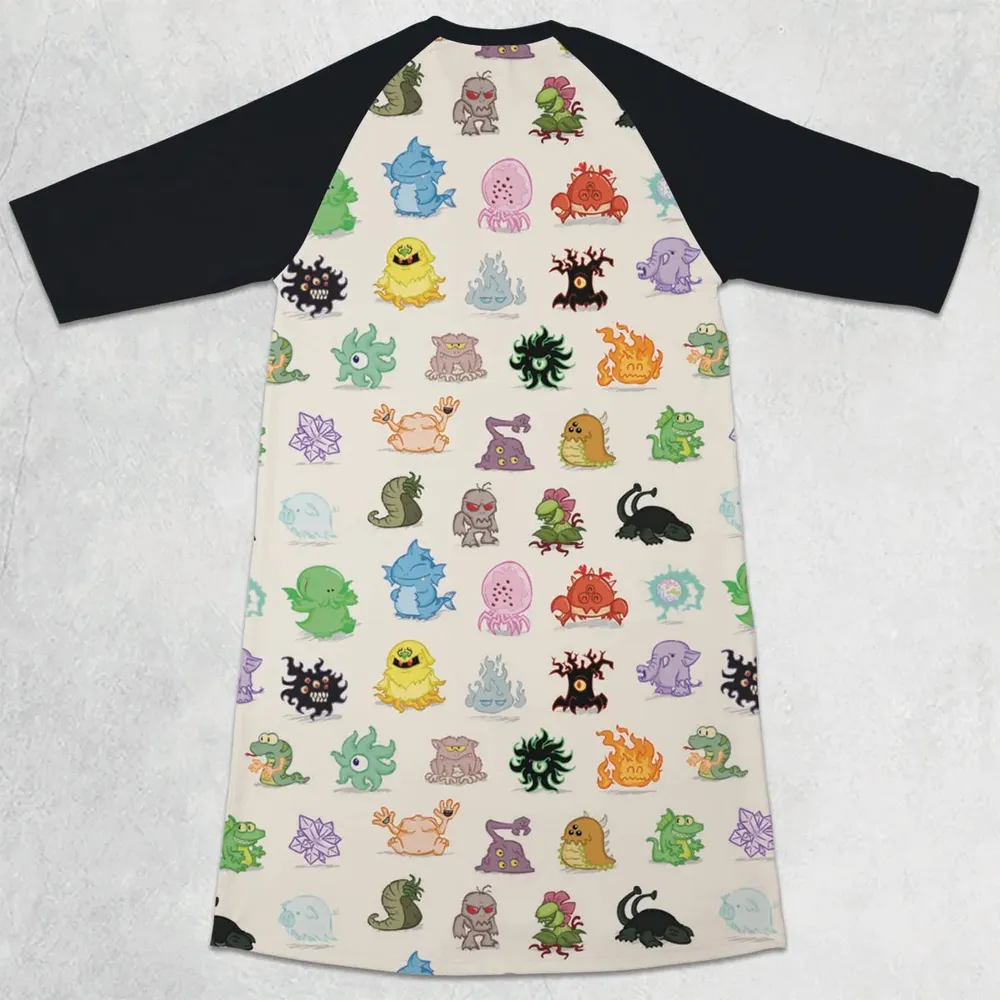 Cute Monsters H. P. Lovecraft 3/4 Sleeve Raglan Dress - 2
