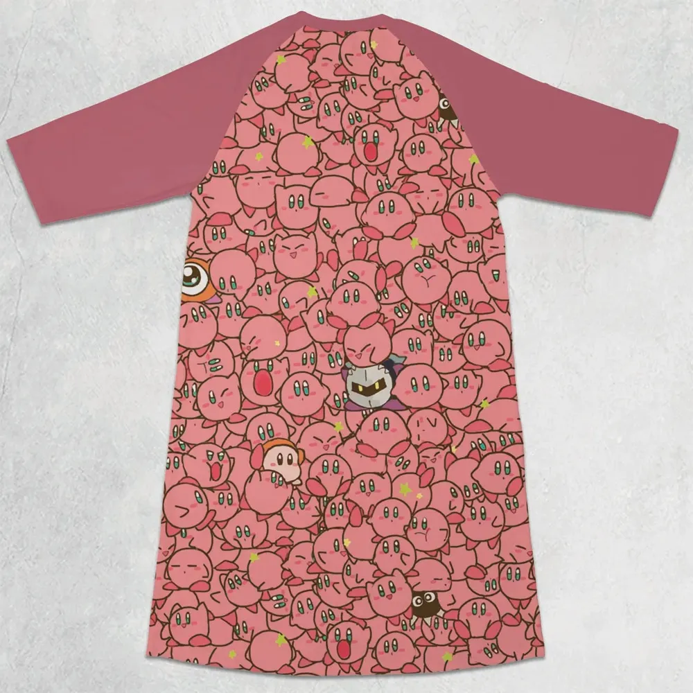 Cute Kirby Waddle Doo Bandana Waddle Dee Meta Knight Kirby's Characters 3/4 Sleeve Raglan Dress - 2