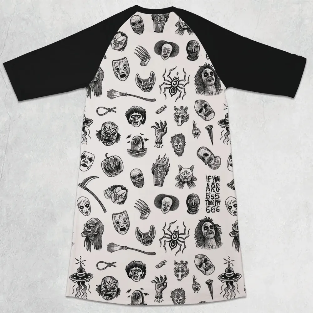 Cult Horror Characters Cryptkeeper Beetlejuice Chucky Fears of a clown 3/4 Sleeve Raglan Dress - 2