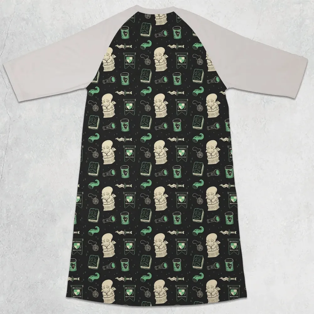 Cthulhu H.P Lovecraft Miskatonic University 3/4 Sleeve Raglan Dress - 2