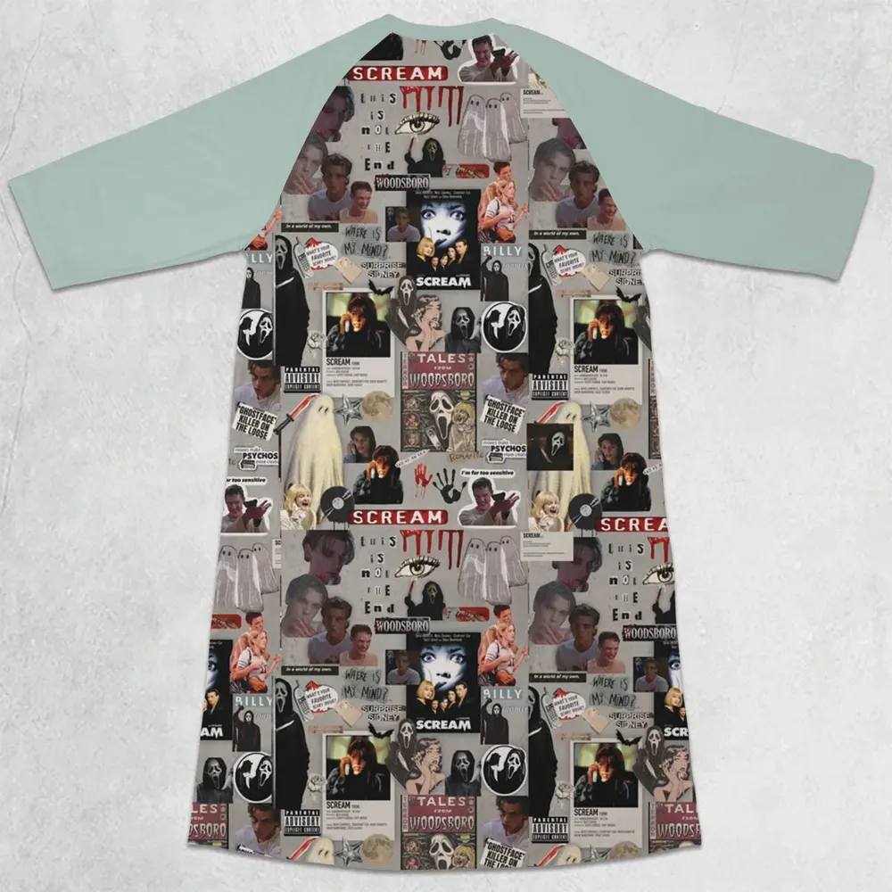 Crime Scene Scream Aesthetic Pattern 3/4 Sleeve Raglan Dress - 2
