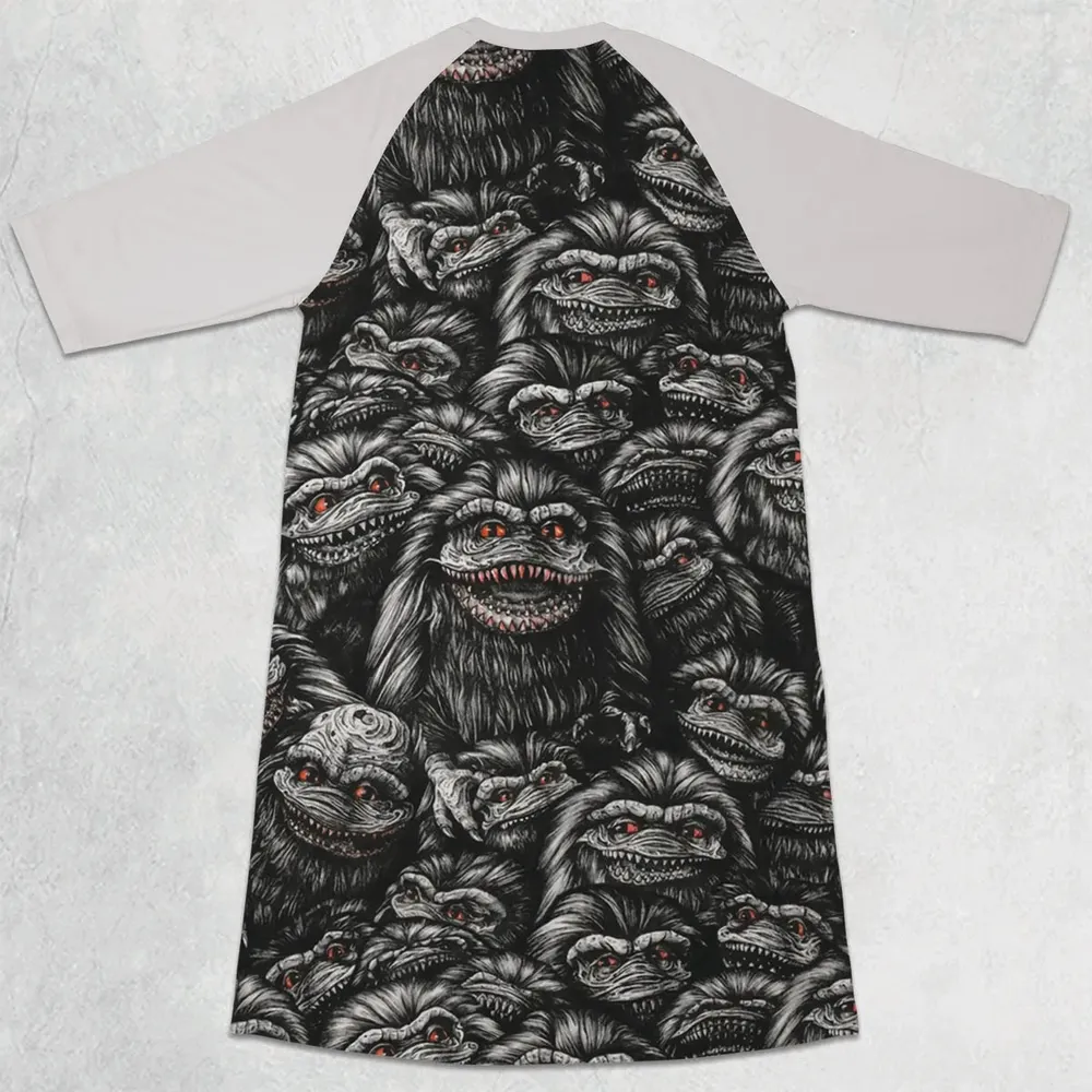 Critters Pattern Halloween 3/4 Sleeve Raglan Dress - 2