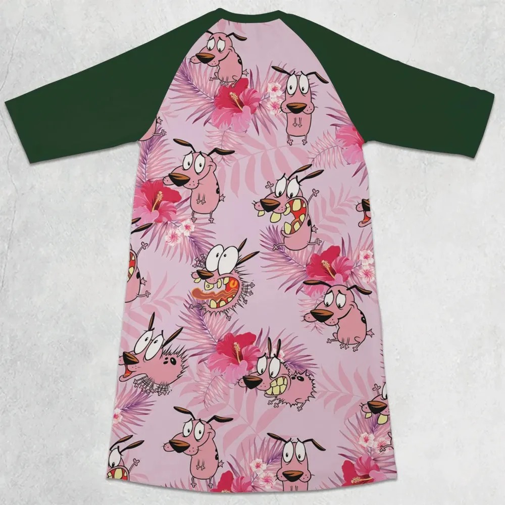 Courage the Cowardly Dog Floral Tropical 3/4 Sleeve Raglan Dress - 2