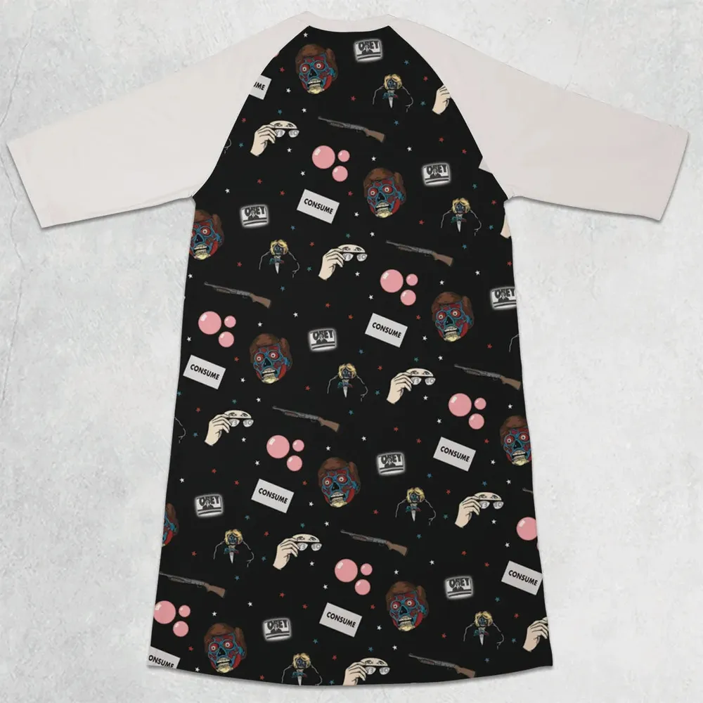 Consume They Live Patterns 3/4 Sleeve Raglan Dress - 2