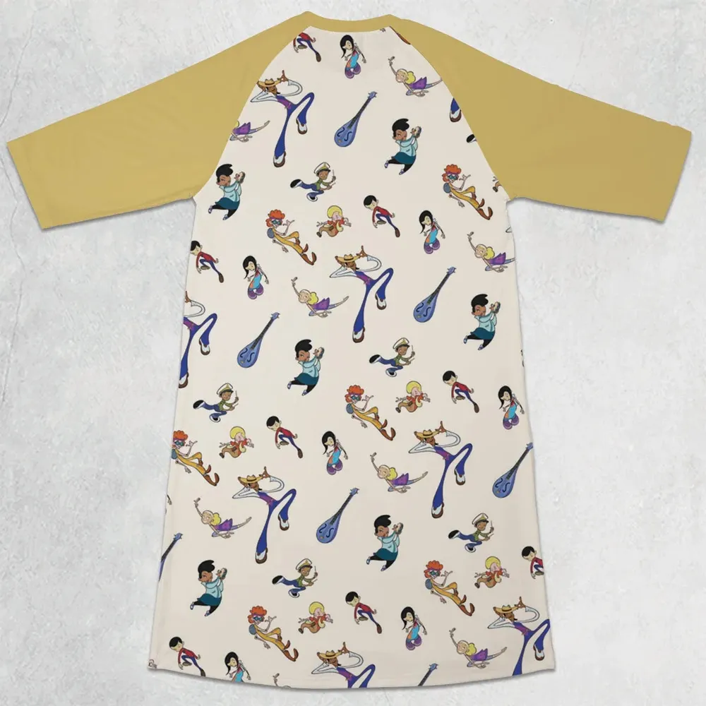 Class Of 3000 Characters Pattern 3/4 Sleeve Raglan Dress - 2