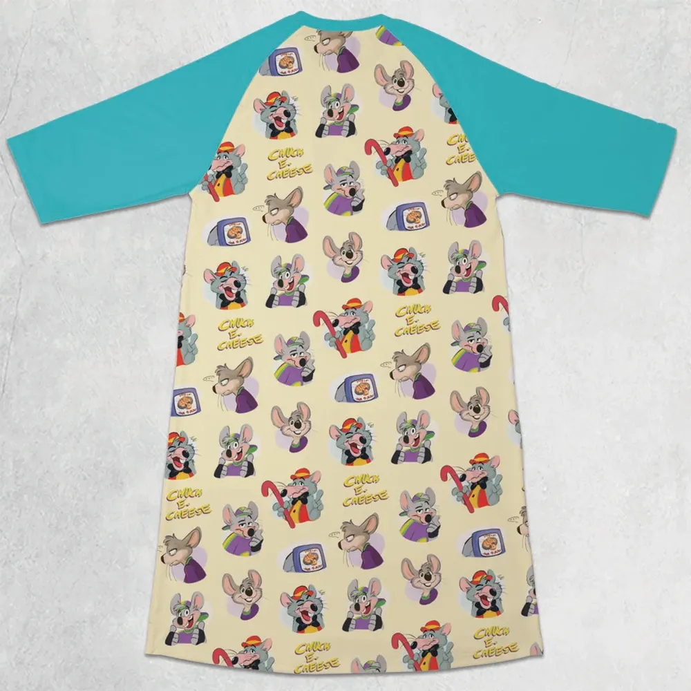 Chuck E. Cheese Pattern 3/4 Sleeve Raglan Dress - 2
