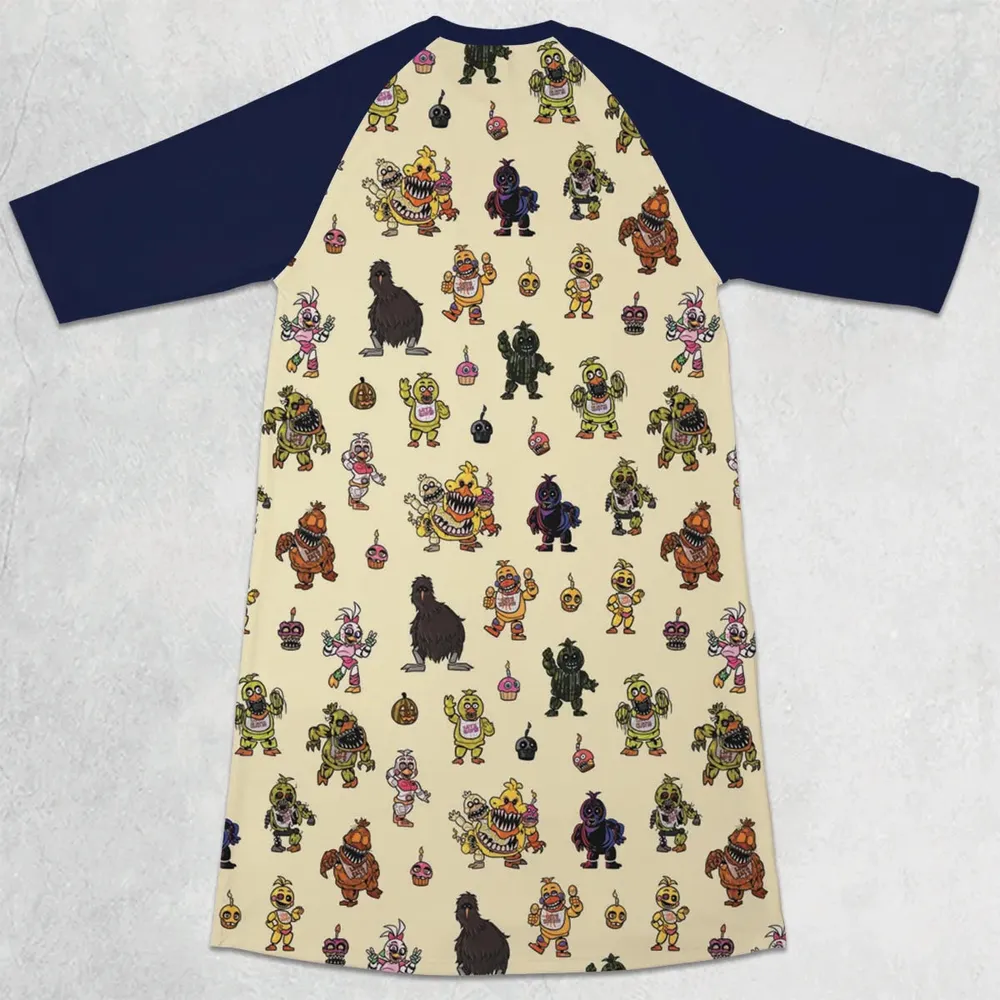 Chica Chicken Five Nights at Freddy's Pattern 3/4 Sleeve Raglan Dress - 2
