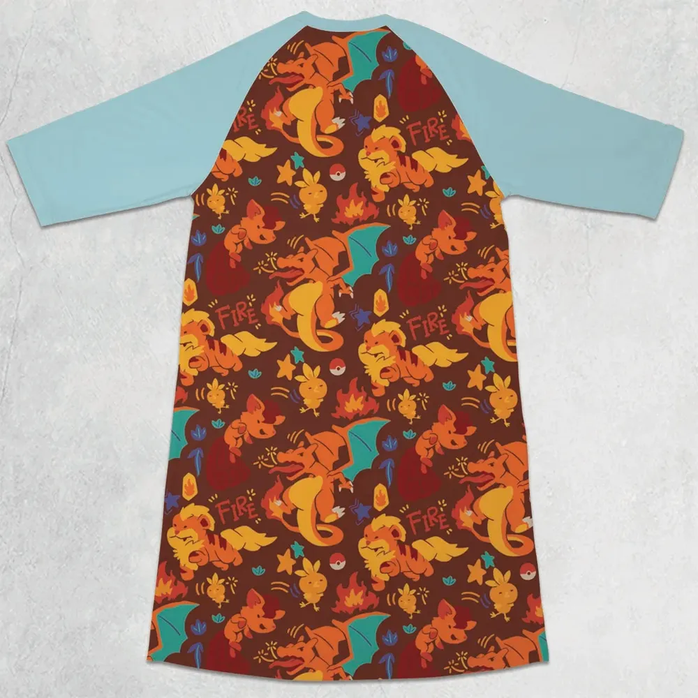 Charizard Arcanine Torchic Fire Pokemon 3/4 Sleeve Raglan Dress - 2