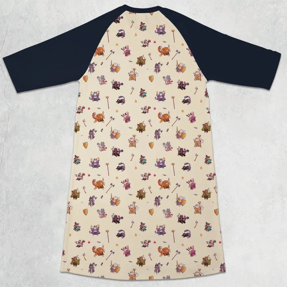 Cats In DnD Pattern 3/4 Sleeve Raglan Dress - 2