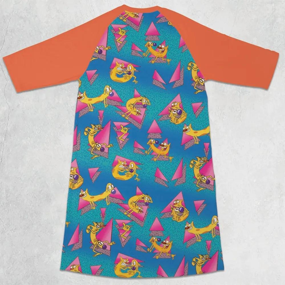 CatDog Nickelodeon Pattern 3/4 Sleeve Raglan Dress - 2