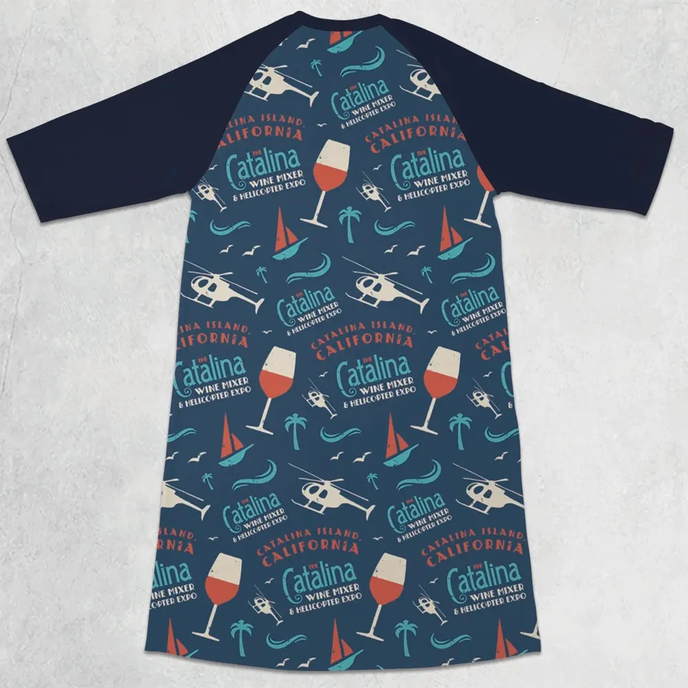 Catalina Wine Mixer Pattern 3/4 Sleeve Raglan Dress - 2