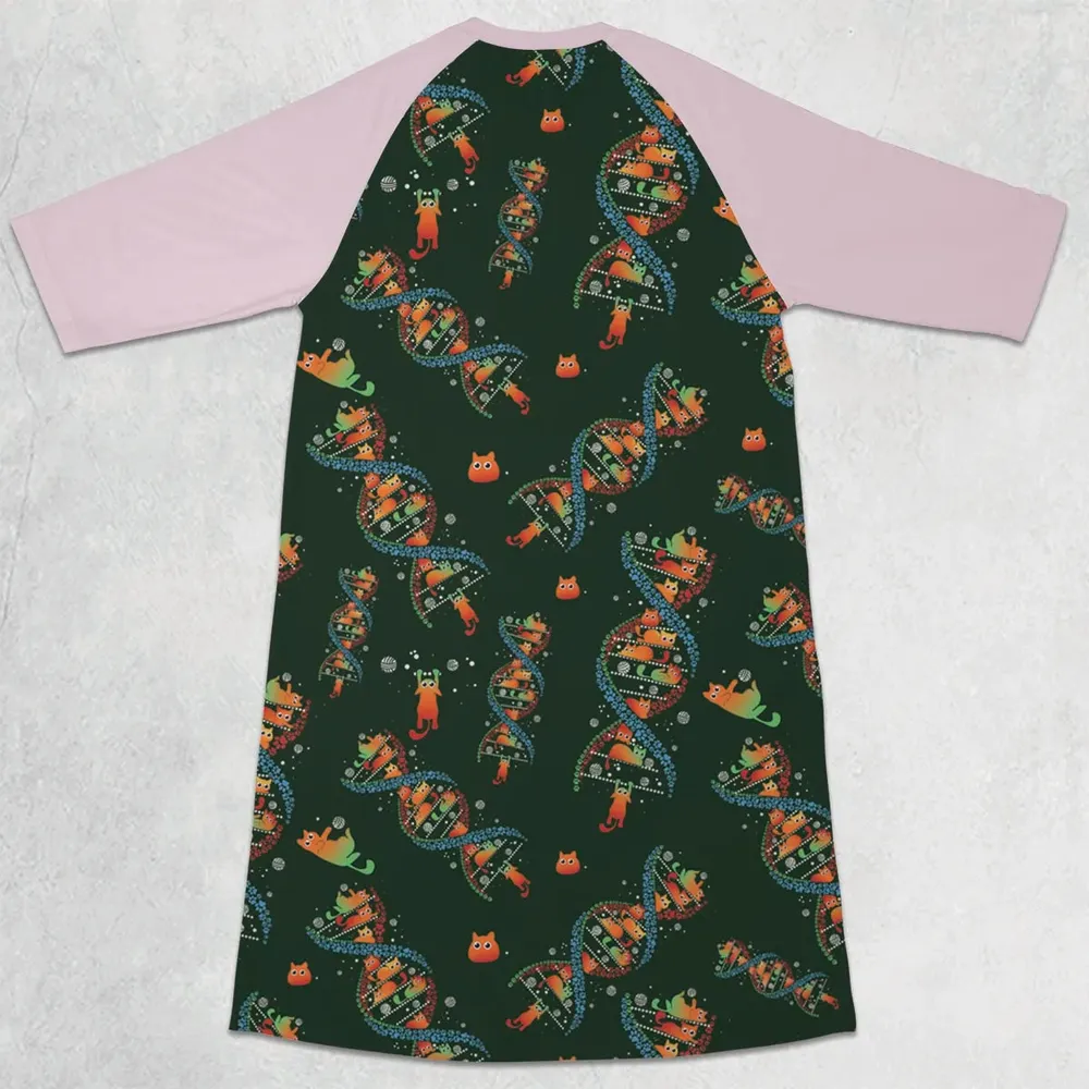 Cat Kitten DNA Pattern 3/4 Sleeve Raglan Dress - 2